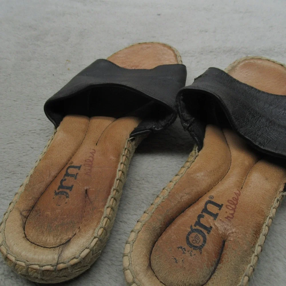 Born Womens 7M Sandals Brown Leather Espadrille Slide Flats Casual Comfort Slide